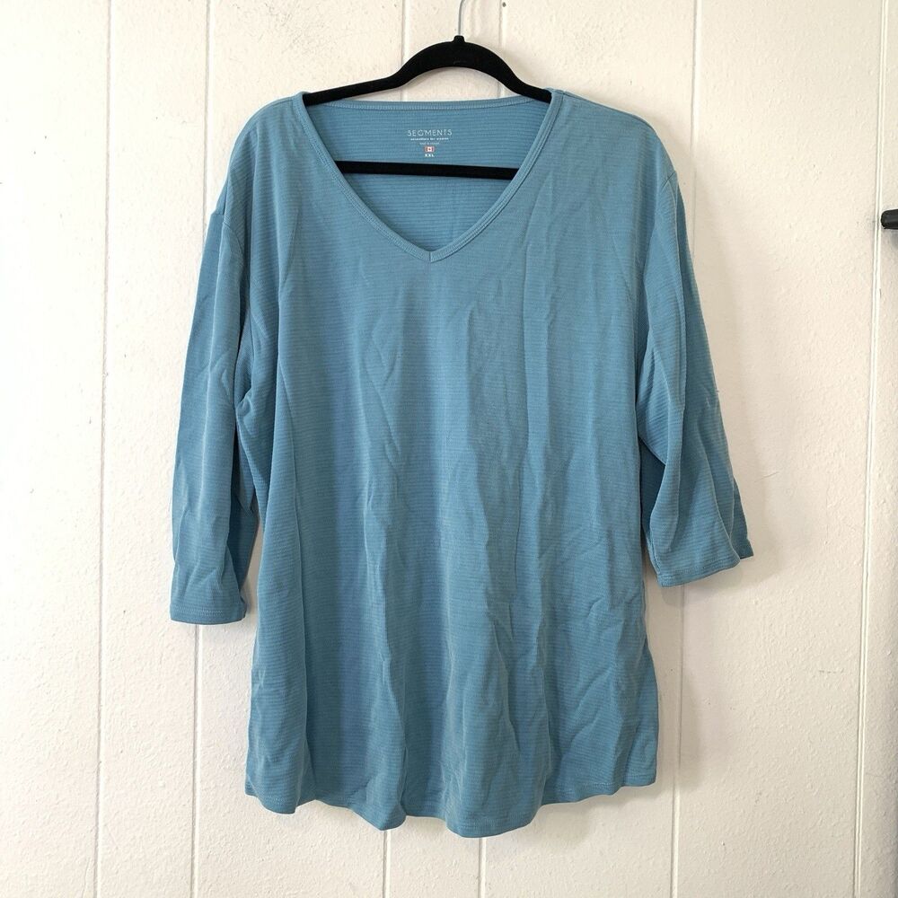 Segments Women's XXL Shirt 3/4 Sleeve V-Neck Top Light Blue Tencel Blend
